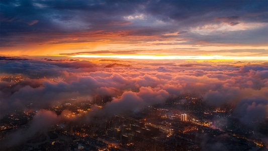 温州市-城市风光-云朵-航拍-夜景 图片素材