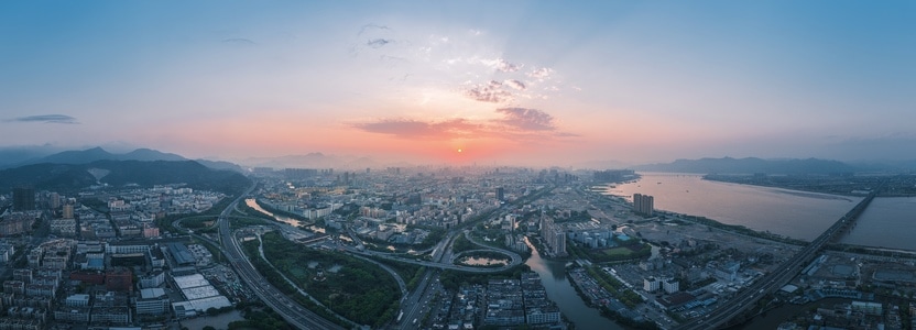 航拍-温州-城市建筑-晚霞-夕阳 图片素材