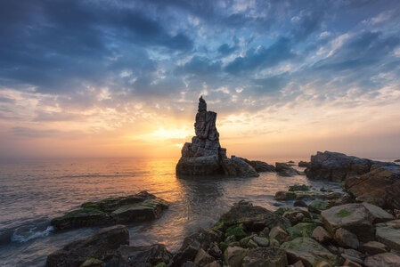 大海-将军石-日落-傍晚-浪 图片素材