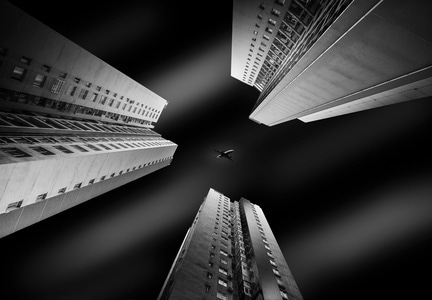 明度建筑-黑白-楼房-飞机-建筑 图片素材