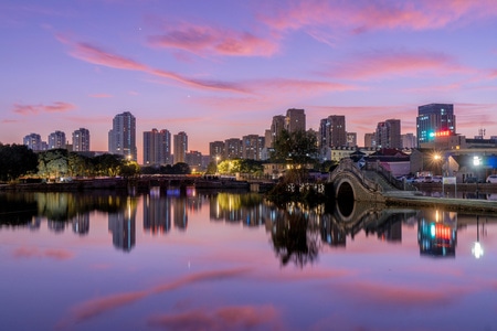 夜景-湖泊-城市-桥-长曝光 图片素材