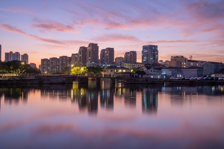 夜景-湖泊-城市-桥-长曝光 图片素材