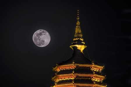 月亮-圆月-北京-燃灯佛塔-索尼 图片素材