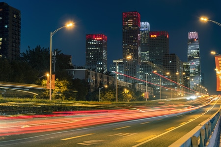 北京夜景-东三环-国贸商圈-道路-夜景 图片素材