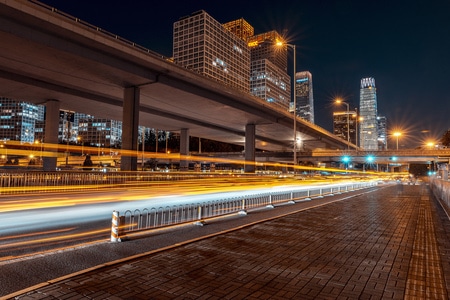 北京夜景-东三环-国贸商圈-道路-夜景 图片素材