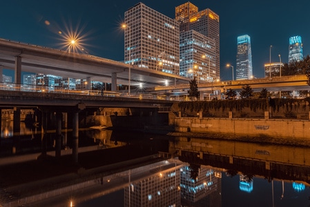 北京夜景-东三环-国贸商圈-道路-夜景 图片素材