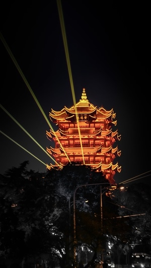 武汉-黄鹤楼-纪实-橙色-武汉重启 图片素材
