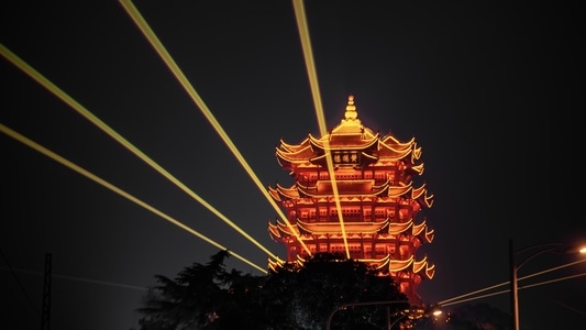 武汉-黄鹤楼-纪实-橙色-武汉重启 图片素材