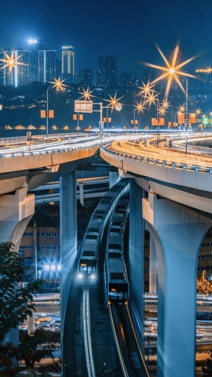 蓝-车流-夜景-建筑-城市 图片素材