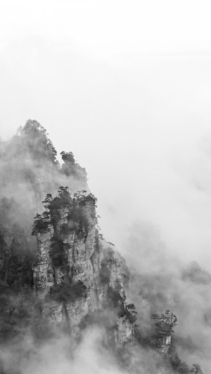 风光-旅拍-云雾缭绕-黑白-张家界 图片素材