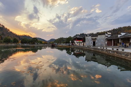 旅拍-古村落-西递-晚霞-落日 图片素材