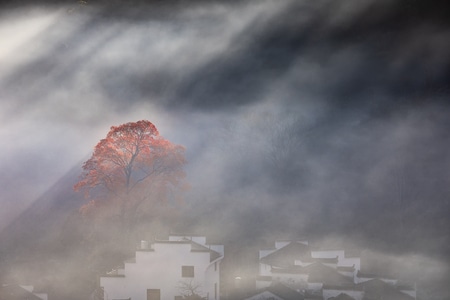 风光-日出-江西婺源-石城-古屋 图片素材