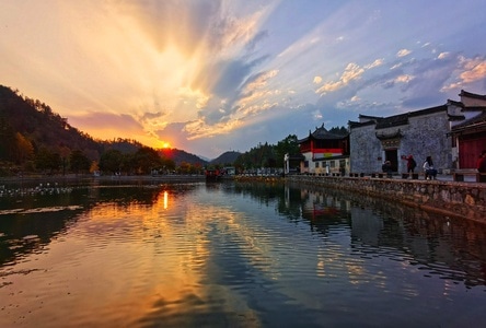 手机拍摄-西递-晚霞-湖-湖泊 图片素材