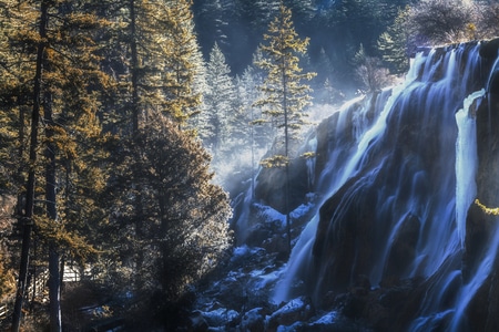 四川-九寨沟-珍珠滩-瀑布-雪景 图片素材