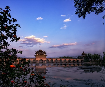 云南-建水-红河-双龙桥-日落 图片素材