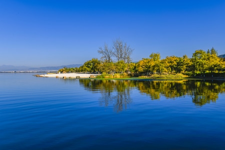 中国四川-西昌-邛海湿地-湖泊-秋天 图片素材