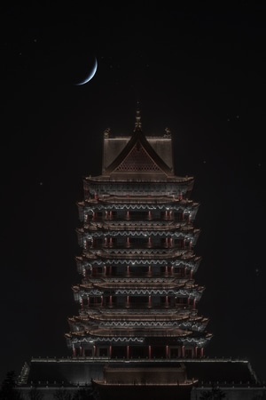 夜色-建筑-月亮-阁楼-古建筑 图片素材