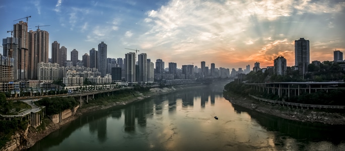 日出-朝阳-桥都-重庆-河流 图片素材