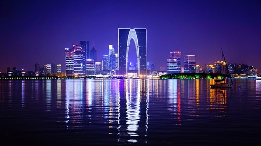 城市-霓虹-金鸡湖-光影-城市夜景 图片素材