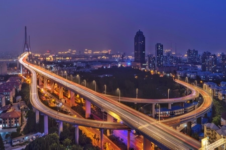 夜幕下的杨浦大桥-漂亮-城市风光-城市-高楼 图片素材