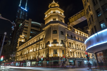 福州路-晚霞时刻-街头-夜景-高楼 图片素材