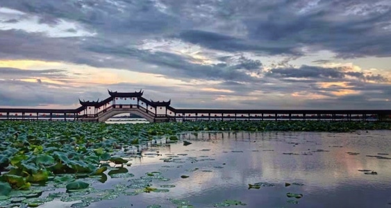锦溪古镇-晚霞-拱桥-古建筑-锦溪古镇 图片素材