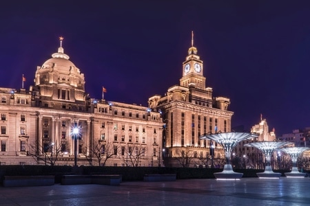 美丽-宁静的外滩金融街-夜景-建筑-钟楼 图片素材