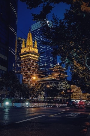 风光-夜景-手机摄影-静安寺-寺庙 图片素材