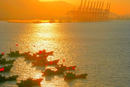 宅家-中国加油-武汉加油-光影-海港 图片素材
