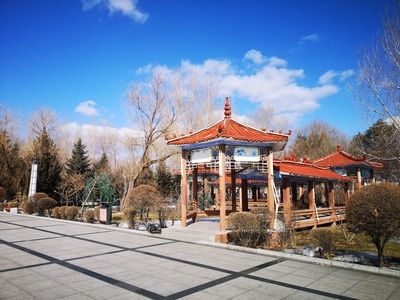 手机拍-蓝天-公园-凉亭-公园 图片素材