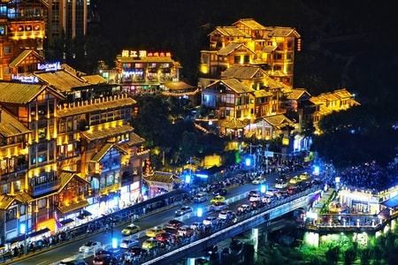 网红地-重庆的-旅游-夜景-洪崖洞 图片素材