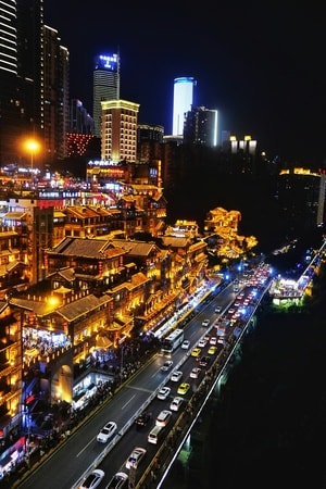 网红地-重庆的-旅游-夜景-洪崖洞 图片素材