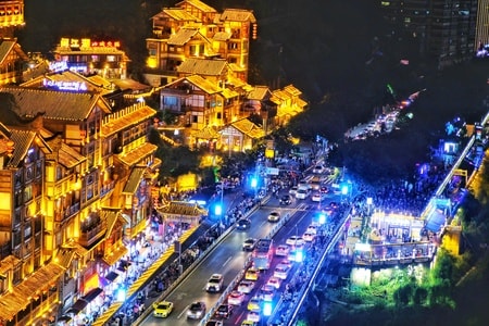 网红地-重庆的-旅游-夜景-洪崖洞 图片素材