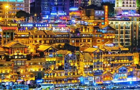 网红地-重庆的-旅游-拼图游戏-夜景 图片素材