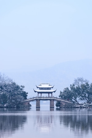 西湖-曲院风荷-玉带晴虹-雪景-冬天 图片素材
