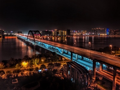 杭州-复兴大桥-手机慢门-夜景-夜景 图片素材