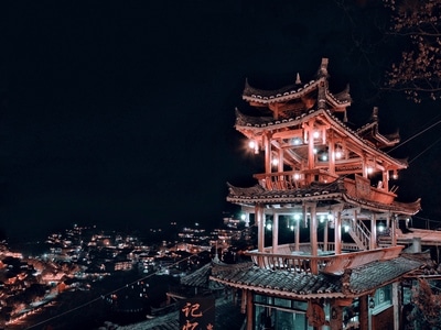 黔东南-夜景-夜景-千户苗寨-楼阁 图片素材