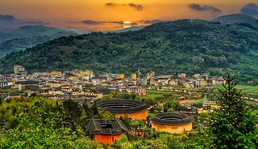 福建土楼-土楼王-湖-风景-风光 图片素材