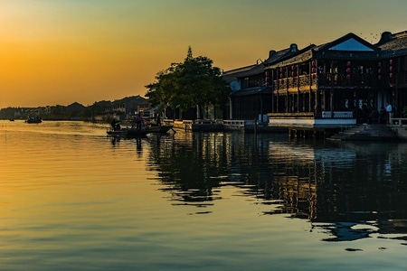 色彩-夕阳-朱家角古镇-上海-水乡 图片素材