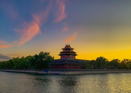 风光-色彩-夕阳-护城河-北京 图片素材