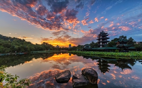 风光-桂湖公园-朝霞-桂湖公园-朝霞 图片素材