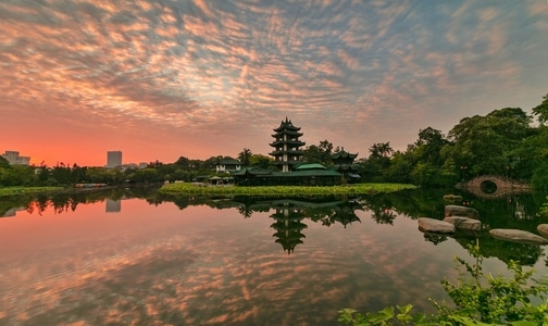 桂湖-自然风景-朝霞-风光-风景 图片素材