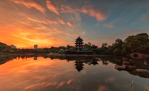 自然风景-朝霞-桂湖-桂湖-自然 图片素材