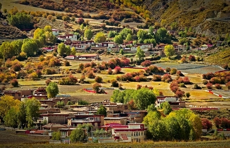 旅游景点-远方的风云-折多山旅游景区-寺庙-田地 图片素材