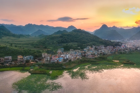 高视觉拍摄-倒影-风景-村庄-自驾 图片素材