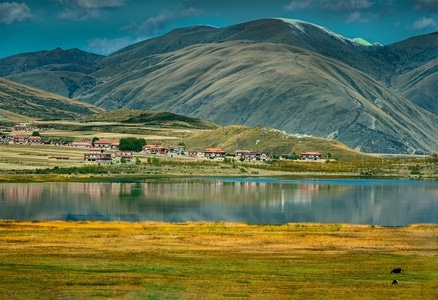 我要上封面-旅游景点-藏村-风景-倒影 图片素材