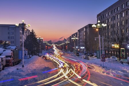 雪后-落日-街道-城市-高楼 图片素材