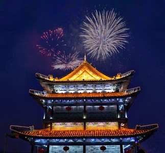 旅行-纪实-古建筑-蓝调-西安古城墙 图片素材