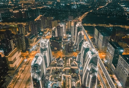 南京市-证大喜马拉雅-城市夜景-马岩松-航拍 图片素材