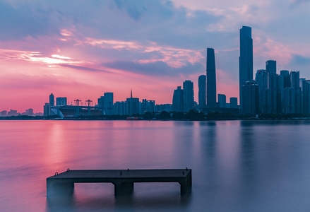 珠江-晚霞-长曝云-天空-水面 图片素材